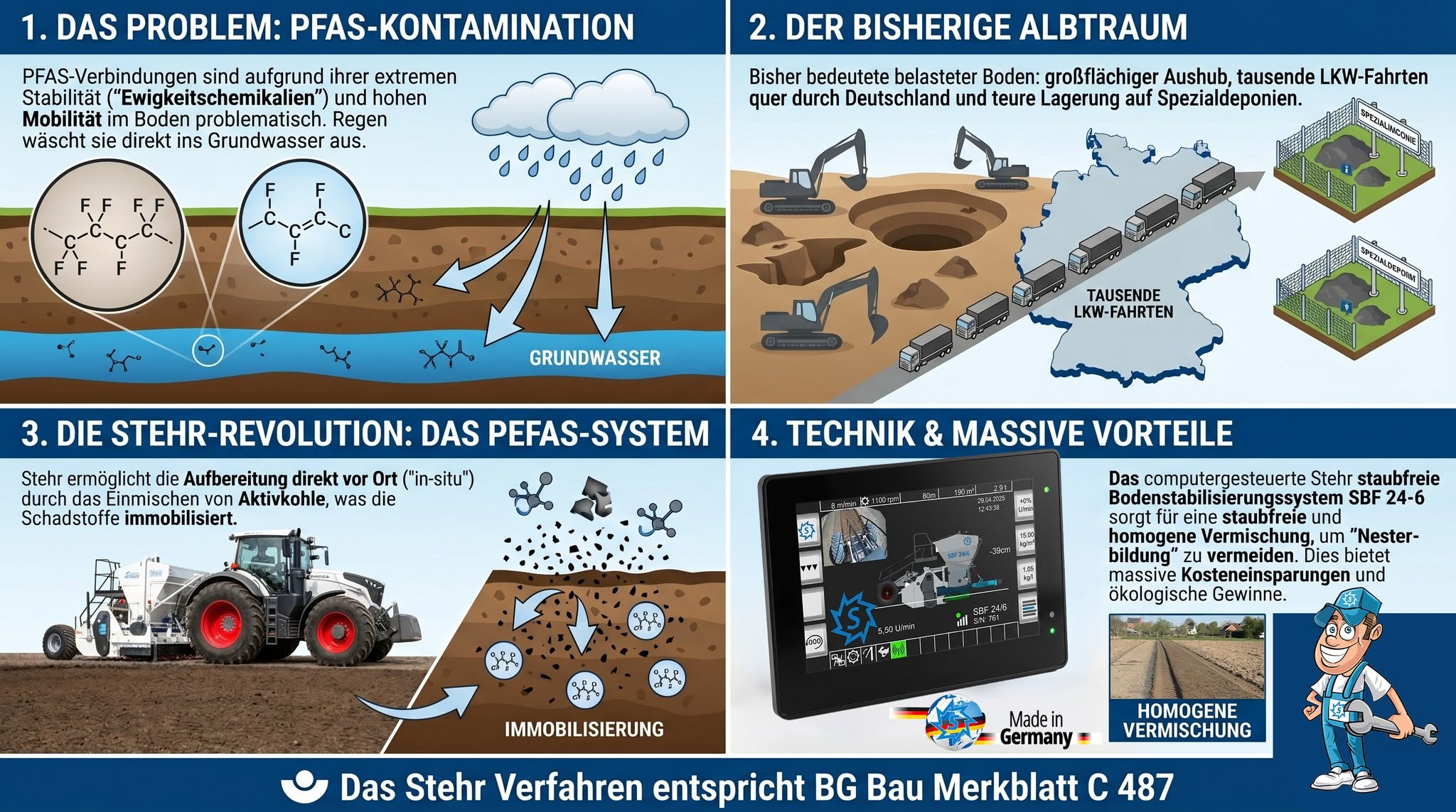Infografik: Das Problem PFAS-Kontamination und die Stehr-Revolution (PEFAS-System)