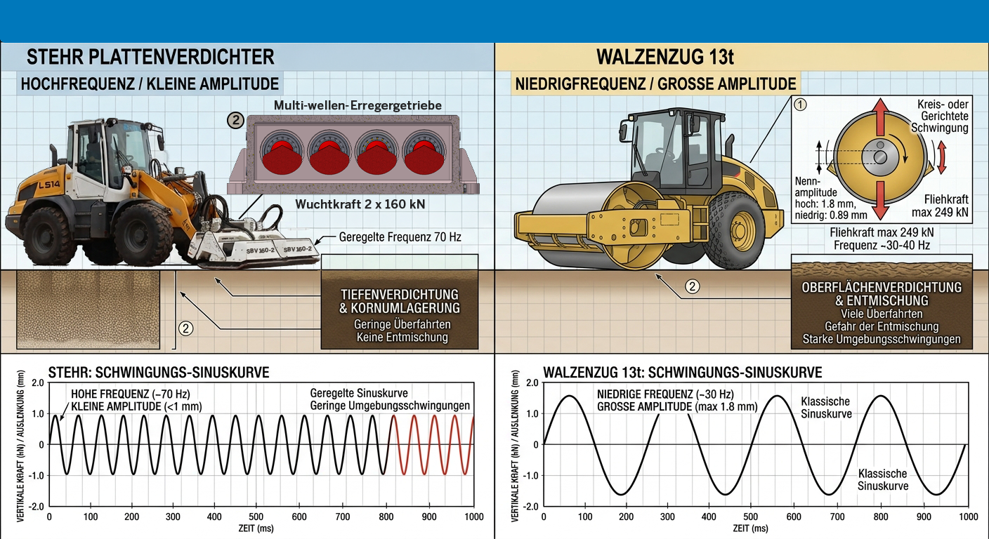 Vergleich: Stehr Plattenverdichter vs. Walzenzug